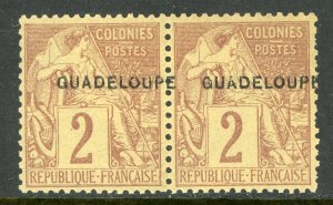 Guadeloupe 1891 French Colony 2¢ Brown Stanley Gibbons #22 Pair MNH D910