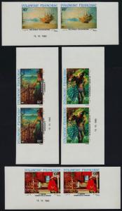 French Polynesia C202-5 imperf pairs MNH Art, Paintings, Ships, Costumes