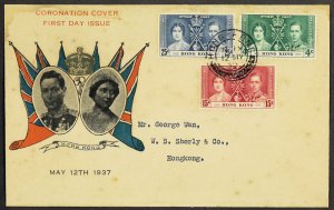 Hong Kong SC#151-154 CORONATION KING GEORGE VI & QUEEN ELIZABETH (1937) FDC