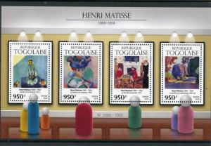 Togo 2015 MNH Henri Matisse 4v M/S Art Paintings Zorah Luxembourg Gardens