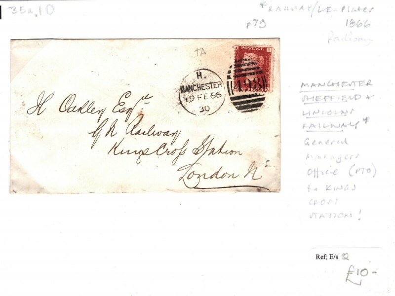 GB Cover MANCHESTER SHEFFIELD & LINCOLNS RAILWAY Office King's Cross 1866 35a.10