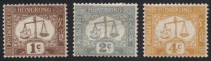 HONG KONG  Postage Dues Sc J1a,J6,J7, Mint LH, VF, Letter Scale, cv $18