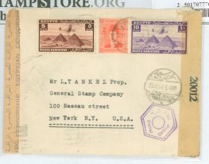 Egypt  1945 Aviation/airplanes; censored, Philatelic mail, rough opening.