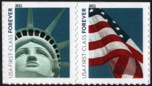 SC#4563-64 (44¢) Statue of Liberty & Flag Pair (2011) SA