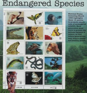 US #3105 1996 ENDANGERED SPECIES- PANE OF 15 32 CENT STAMPS - MINT NEVER HINGED