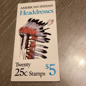 US Stamp Scott #2505a (BK179), 29c Indian Headdresses Complete Booklet of 20 MNH