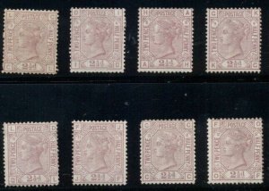 GREAT BRITAIN #67, 2 1/2p claret, plate #'s 5,6,8-13, unused or regummed, Sc.$4K