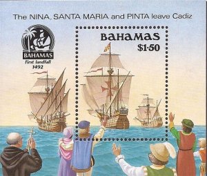 Bahamas - 1990 Discovery of America Nina Pinta Santa Maria Souvenir Sheet #692