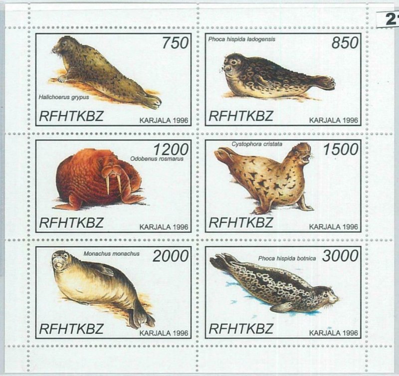 M2118 - RUSSIAN STATE, MINIATURE SHEET: Seals, Walruses, Marine life