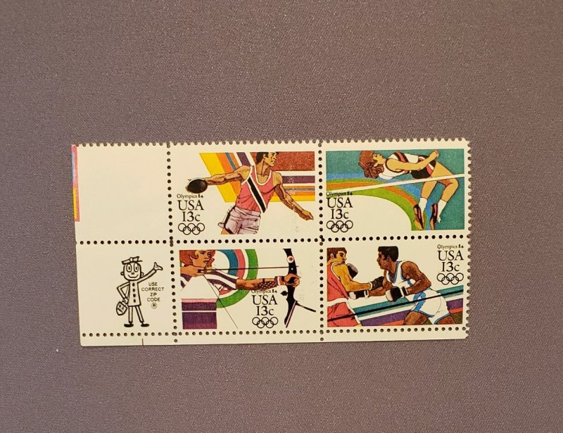 2048-2051, LA Summer Olympics, Block of 4 w/Mr. Zip, Mint OGNH, CV $3.00