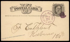 USA 1879 JEWELL CENTRE Kansas VIOLET CDS DPO R7 Postal Card Cover 96277