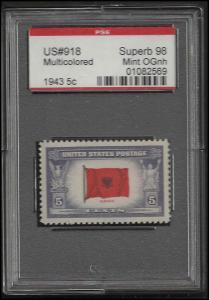 # 918 MINT NEVER HINGED ALBANIA P.S.E. GRADE 98 CERT # 01...
