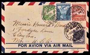 CHILE Valparaiso 1941 CDS 4 Color Franking Air Mail to Clayton Mo (St Louis Co)