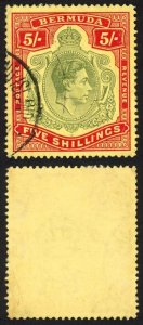 Bermuda SG118b KGVI 5/- Pale Green and Red/yellow Line Perf 14.25 (Ref 55)