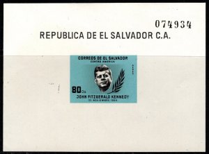 1964 El Salvador Scott #- 750  John F. Kennedy Memorial Souvenir Sheet MNH