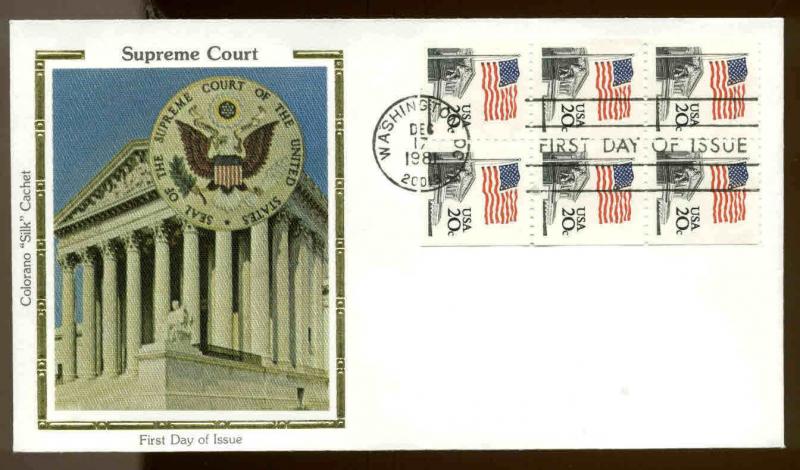 1896a BOOKLET PANE of 6 SUPREME COURT FDC WASHINGTON, DC  COLORANO SILK CACHET