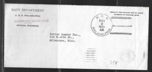 United States Naval Cover U.S.S. Philadelphia 11/9/40 Cancel