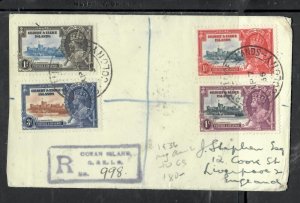 GILBERT & ELLICE ISLANDS COVER (P0601B) 1936 KGV SILVER JUB SET REG OCEN IS-UK 