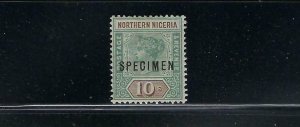 NORTHERN NIGERIA SCOTT #9 1900 VICTORIA 10 SH SPECIMEN - MINT LIGHT HINGED