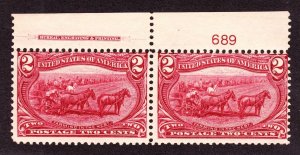 US 286 2c Trans-Mississippi Mint Plate #689 Top Pair F-VF OG NH SCV $160