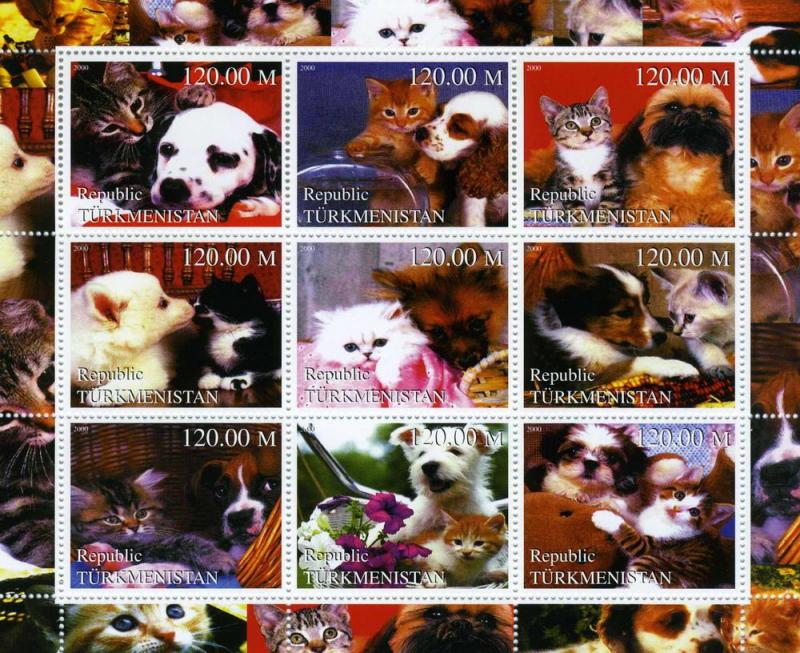 Turkmenistan 2000 CATS & DOGS Sheet (9) Perforated Mint (NH)