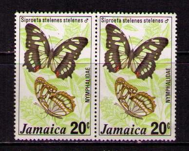 JAMAICA Sc# 436 MNH FVF PAIR Malachite Butterfly 2 Views 20c