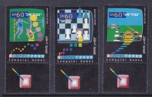 Israel 168-71 MNH 1990 Computer Games Set of 3 w/Tabs