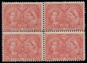 CANADA #53 3¢ Jubilee, Block of 4, og, NH, F/VF+, Scott $300.00