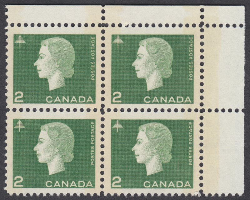 Canada - #402p Queen Elizabeth II Cameo Issue, W2B Tagged Corner Block - MNH