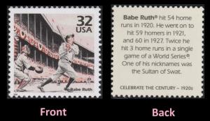 US 3184a Celebrate the Century 1920s Babe Ruth 32c single MNH 1998