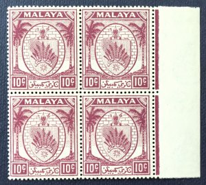 Malaya NEGRI SEMBILAN 1949-55 Coat of Arms 10c Block of 4V SG#50 MNH M5095