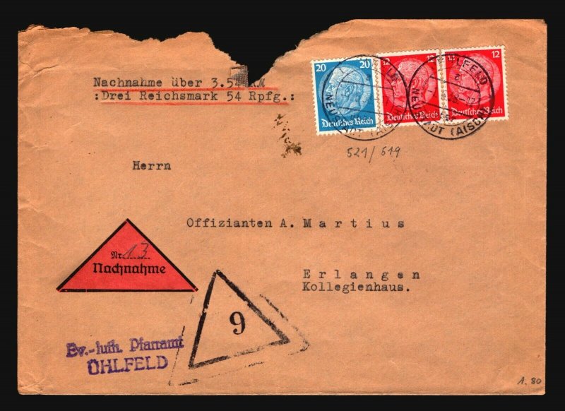 Germany 1938 Hindenberg Nachnahme Cover (1) - Z17124 