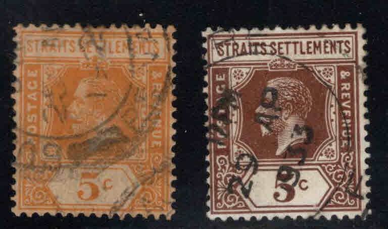 Straits Settlements Scott 186-187 Used 5c  stamps