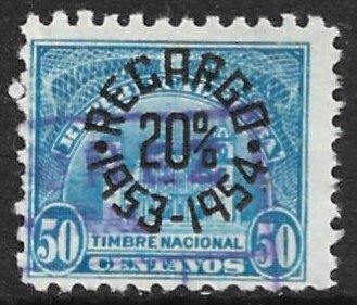 CUBA 1953 50c RECARGO 20% REVENUE GP129 Used