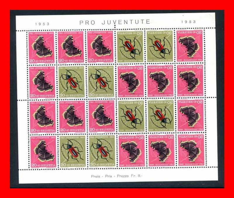 Switzerland #B229a, Insects Sheet Of 25