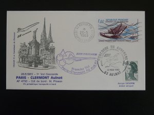 first flight cover Paris Clermont by Concorde Air France 1983