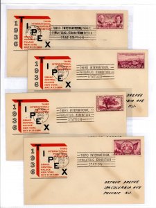 US 778a/b/c/d 1936 four imperf singles cut from the TIPEX (Third International Philatelic Expo) S/S on four addressed FDCs with