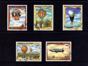 IVORY COAST - 1983 - BALLOON - AIRSHIP - DIRIGIBLE - MANNED FLIGHT - CTO NH SET!