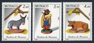 Monaco 1883-1885,MNH.Michel 2155-2157. Christmas 1993.Sculptures:Donkey,Shepherd