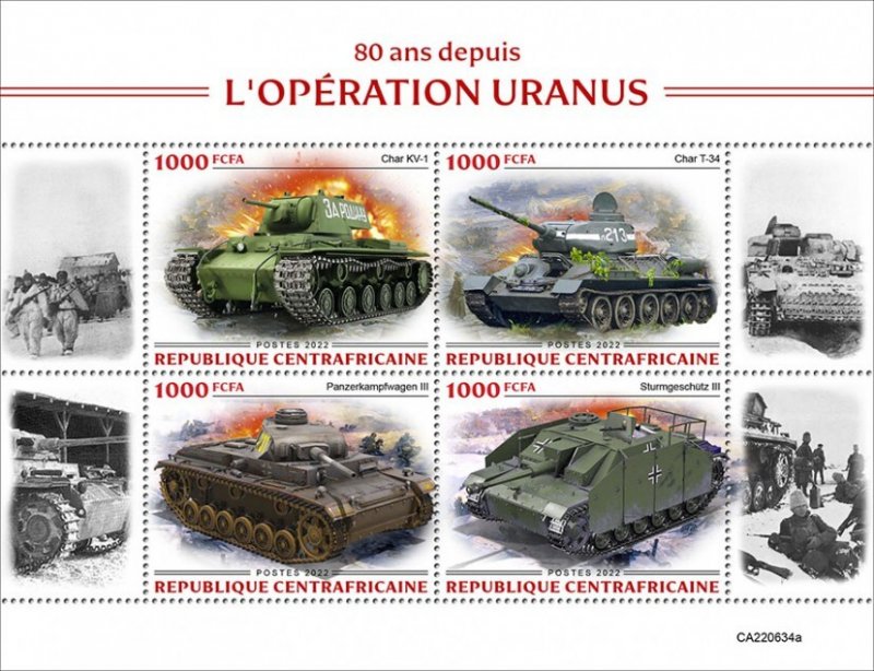 C A R - 2022 - Operation Uranus, 80th Anniv - Perf 4v Sheet - Mint Never Hinged