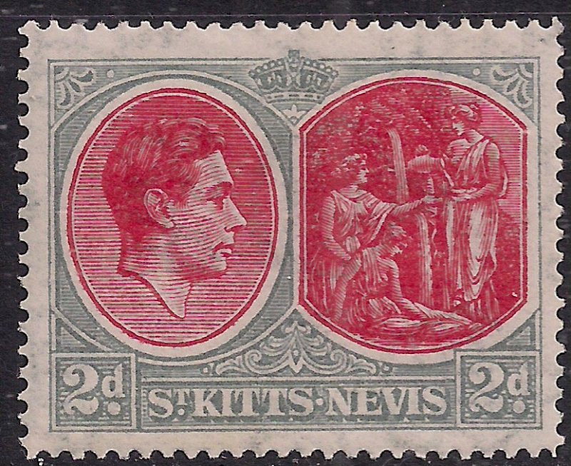 St Kitts & Nevis 1938 - 50 KGV1 2d Scarlet & Grey MM SG 71b ( J1181 )