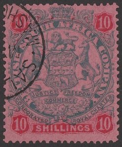 RHODESIA 1896 Large Arms 10/- slate & vermilion/rose. Postally VF U.