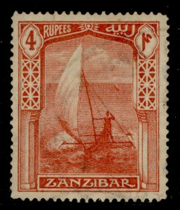 ZANZIBAR GV SG293, 4r scarlet, USED. Cat £48.