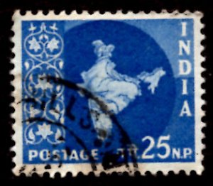 India 25np Map of India 1958 SG.409, Sc.312 Used (#03)