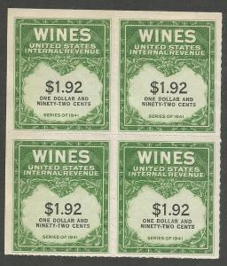 U.S. Scott #RE152 Wine Revenue Stamp - Mint NH Block