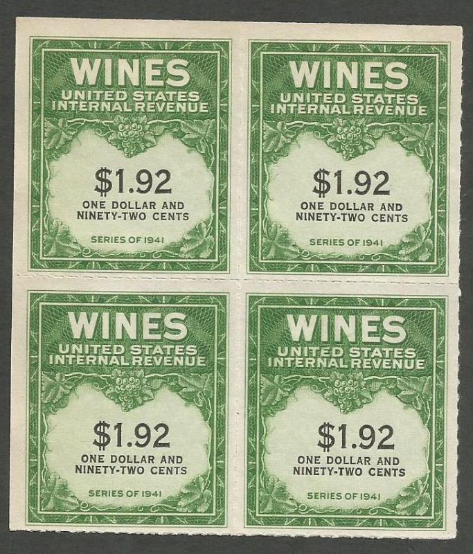 U.S. Scott #RE152 Wine Revenue Stamp - Mint NH Block