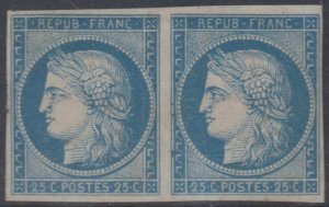 FRANCE 1862 CERES Sc 6 variety Yvert 4d PAIR REPRINT UNUSED & SCARCE €1,100+ 