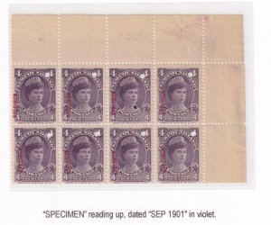 NEWFOUNDLAND # 84 VF-MNH BLOCK OF 8 SPECIMEN O/PRINTS UPRIGHT DATED SEPT 1901