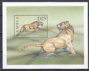 Gambia, Scott cat. 2142. Sabretooth Cat s/sheet.