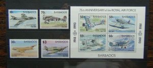 Barbados 1993 75th Anniversary of RAF set & Miniature Sheet LMM